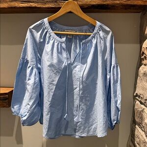 Light Blue Peasant Blouse with Tie Neck